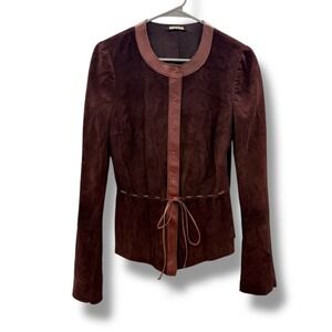 Rozae Nichols Suede Leather Jacket Women's Small Brown Tie Waist Boho Chic